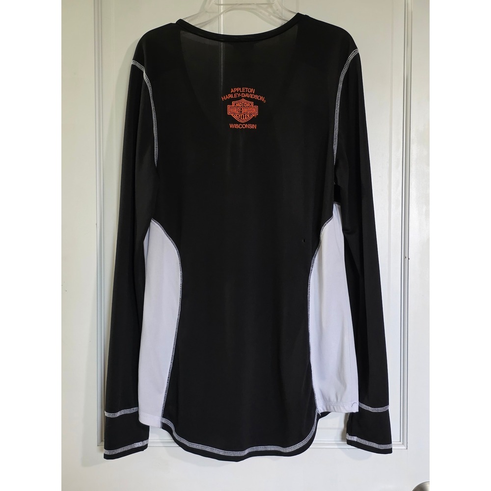 Harley-Davidson Women Black White Long Sleeve V-Neck Performance Shirt Large - Picture 2 of 5